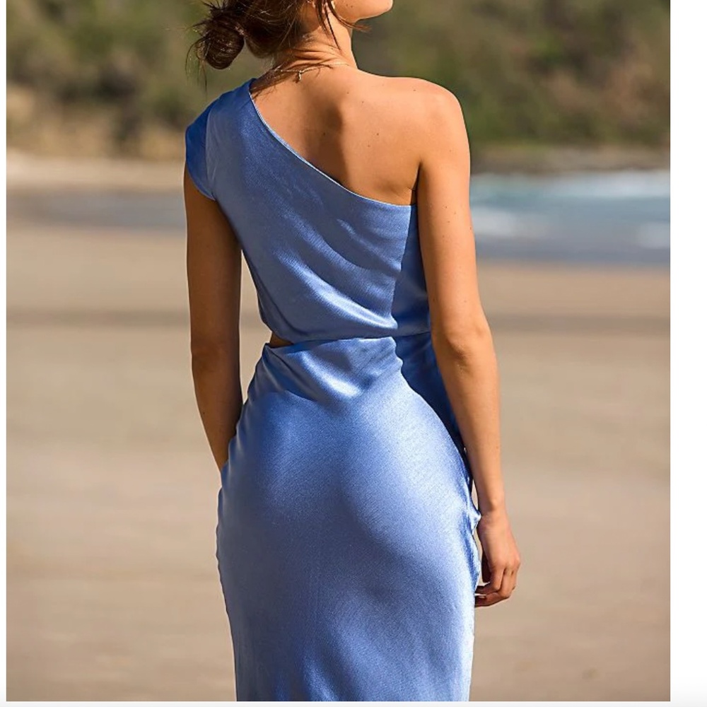 NWT Bec and Bridge DELPHINE ASYM MIDI DRESS - CORNFLOWER - Picture 4 of 5